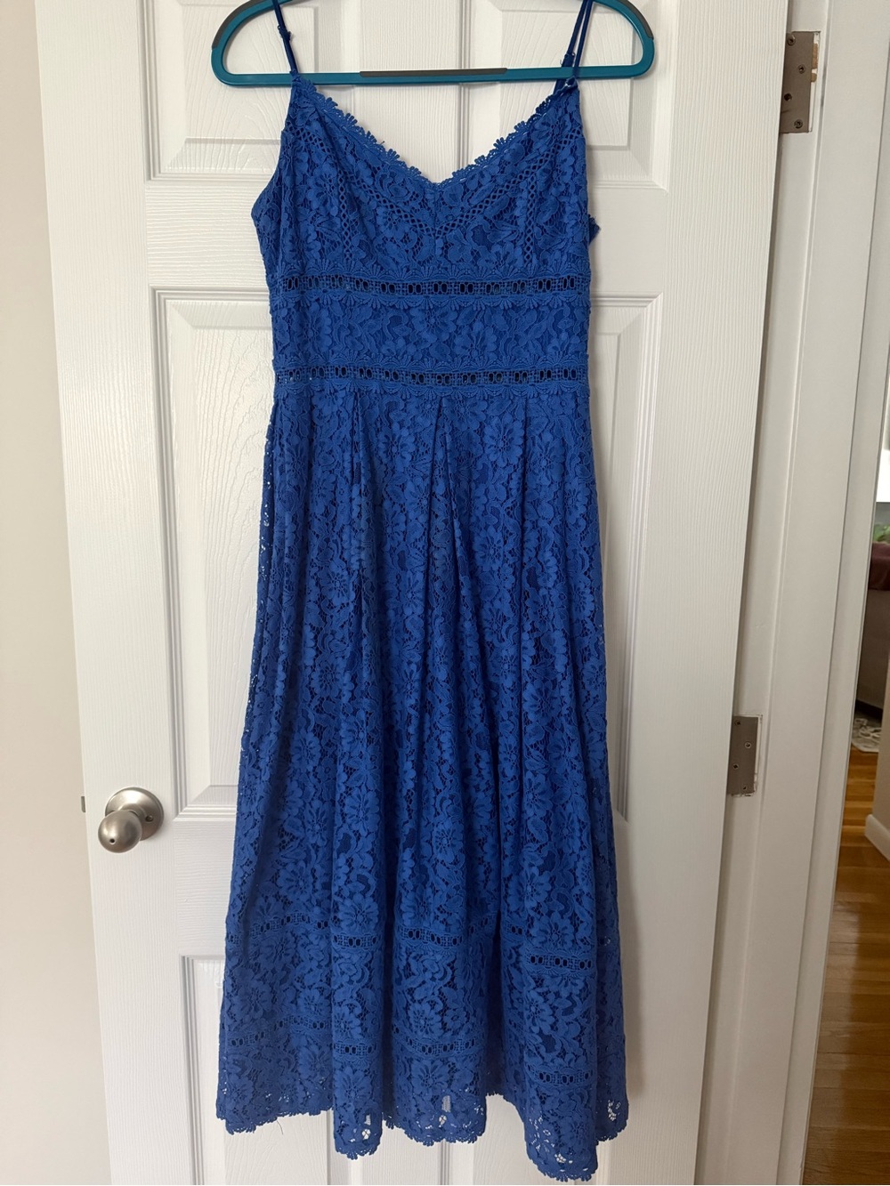 NSR Royal Blue Lace Midi Dress with Spaghetti Straps